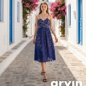 SELF-PORTRAITRoyal Blue Azalea Lace A-Line Skirt